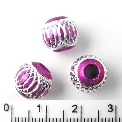 Aluminium bead, purple/silver-coloured, 10mm, 2pcs.