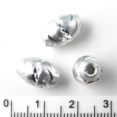 Aluminium bead, oval, silver-coloured, 12x8mm, 4pcs.