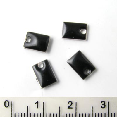 enamel charm, black square, 8x5mm, 6pcs.