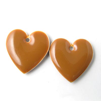 Enamel charm, brown heart, 16x16mm, 2pcs