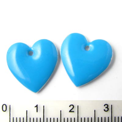Enamel charm, blue heart, 16x16mm.
