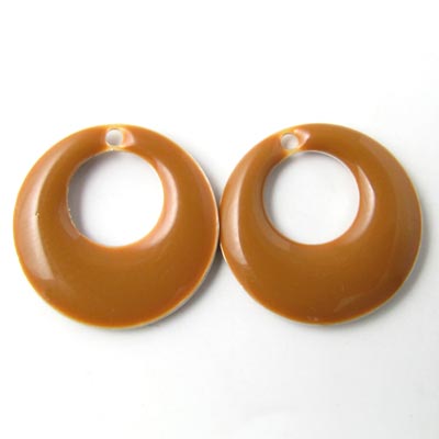 Enamel charm, brown, round w. hole, 17mm, 2pcs.