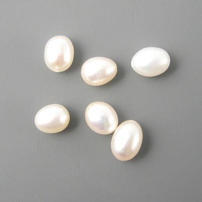 Freshwater pearl, half-drilled, white, drop-shaped, A-grade, 7x5mm, 6pcs
