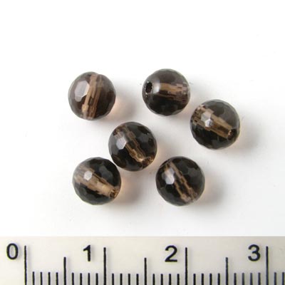 Smoky quartz, full strand, bead, round, facetted, 6mm, 62pcs
