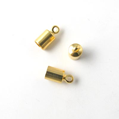 Cord end, gilded brass, glue-in end 4/3,4mm, 6pcs.