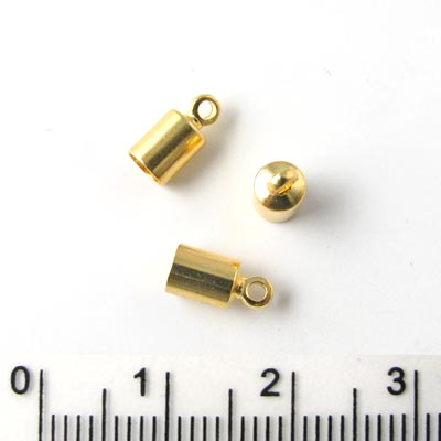 Cord end, gilded brass, glue-in end 4/3,4mm, 6pcs.
