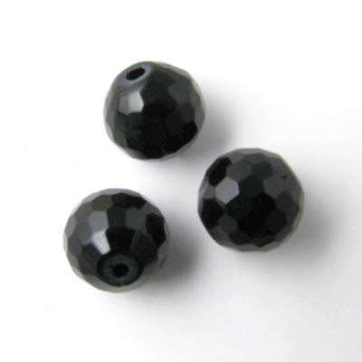 Onyx bead, black, closely facetted, 10mm, 6pcs.