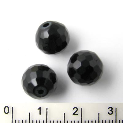 Onyx bead, black, closely facetted, 10mm, 6pcs.