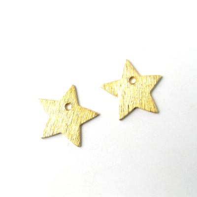 Gilded silver star, brushed w. hole, 11mm, 2pcs.