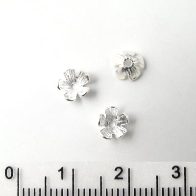 5-leaf bead cap, deep, silver, 6x3mm, 2pcs.