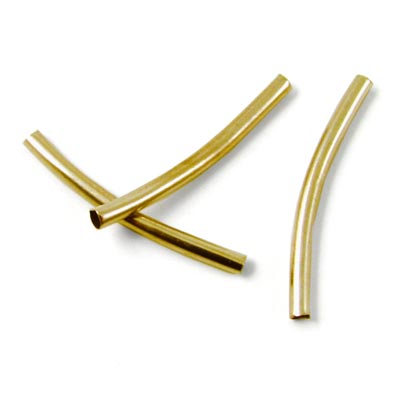 spacer tube, curved, gilded brass, 24x2mm, hole size 1.5mm, 10pcs.