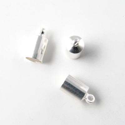 Cord end, silver-plated, glue-in end 8/7,5mm, 6pcs.