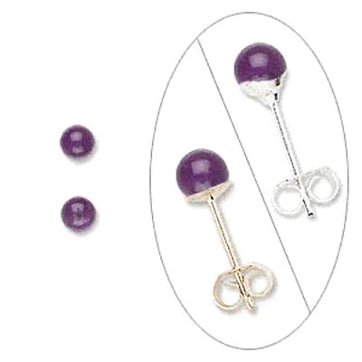Amethyst, half-drilled, round bead, 8mm, 1pc.