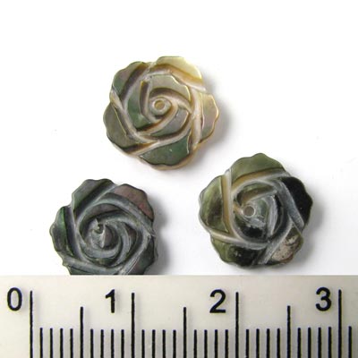 Mother-of-pearl flower, dark brown and shimmering rosa, with a hole in the centre, 11mm, 4pcs.