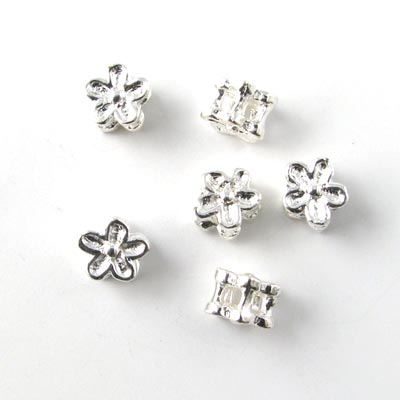 30pcs., silver-plated bead, 2-layer flower, 5.5x4.5mm