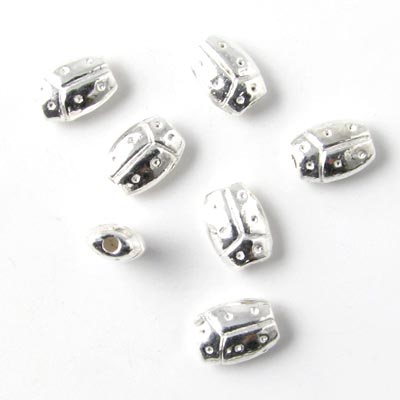 38-40pcs., silver-plated bead, ladybug, 7.5x3mm.