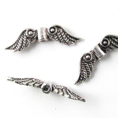 Tube with wings, oxidized metal bead, 23.5x7mm, 10pcs.