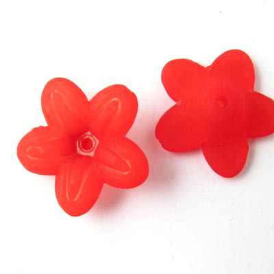 Acrylic flowers, red, 20x6mm, 6pcs.