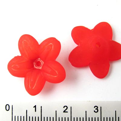 Acrylic flowers, red, 20x6mm, 6pcs.