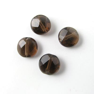 Smoky quartz, bead, round, flat, facetted, 8mm, 6pcs.