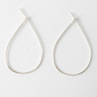 Hoop earring, oval teardrop, silver, 28x20mm, wire 0.8mm, 2pcs.