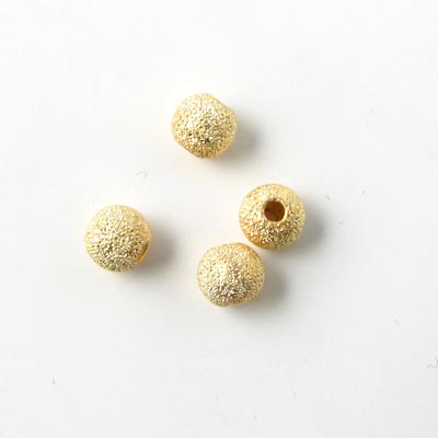 Stardust beads with shimmer effect, gold-plated silver, 4 mm, 4 pieces.