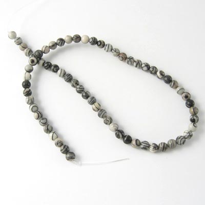 Zebra jasper, round, grey marbled, diameter 4mm, 10pcs