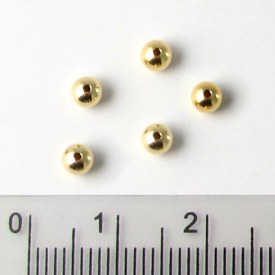 Bead, gold-plated silver, round, hollow, diameter 2mm, 10pcs
