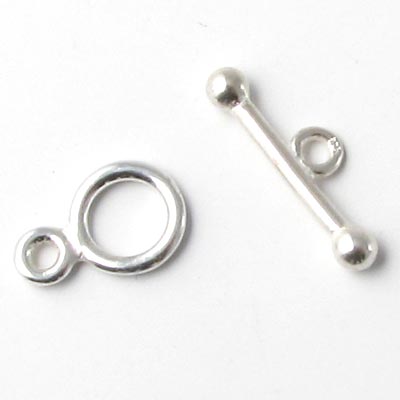 Toggle clasp, sterling silver, Pin length 16 mm, Ring outer diameter 8mm, 1 set