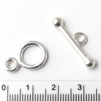 Toggle clasp, sterling silver, Pin length 16 mm, Ring outer diameter 8mm, 1 set