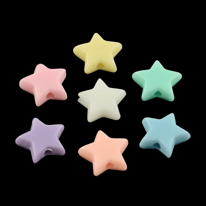 Acrylic beads, star, mixed colours, 10X10mm, 20 pcs 