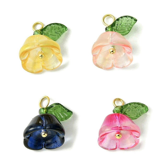 Flower, acrylic pendant, 4 different colours, length 13.5 mm, 4 pcs.