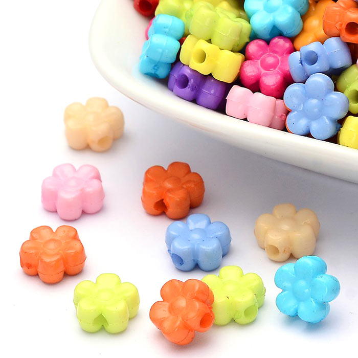 Acrylic bead, flower, assorted colors, 8.5x9x4 mm, 20 pcs.