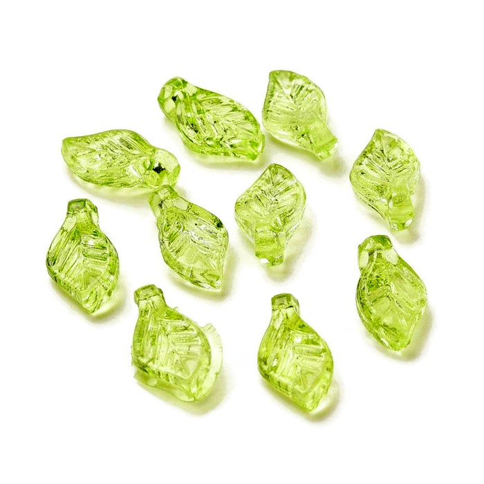 Acrylic, leaf, light green, 9.7x5.5mm, 10 pcs.