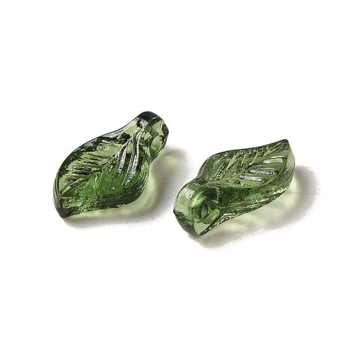 Acrylic, leaf, green, 9.7x5.5mm, 10 pcs.