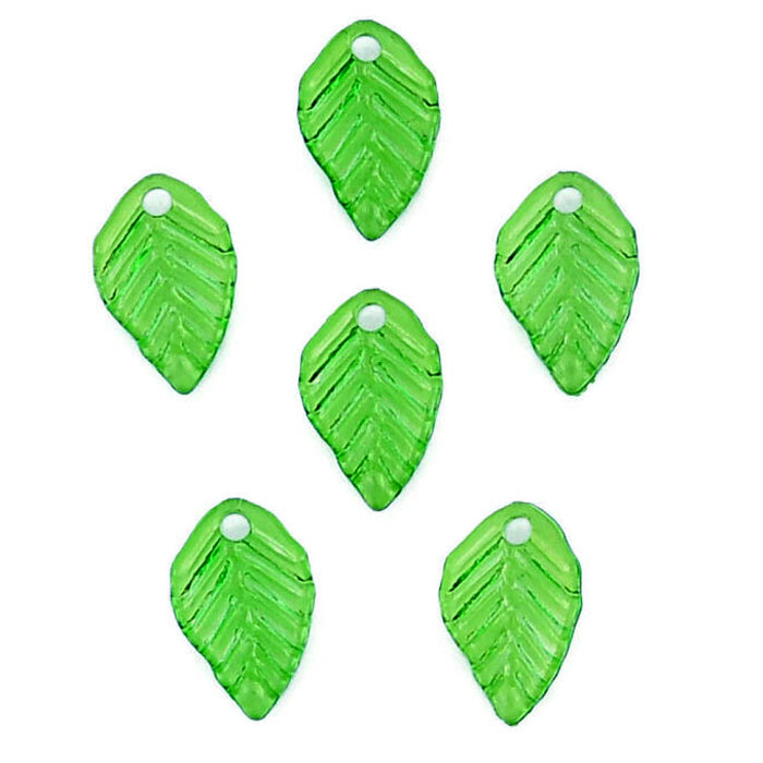 Acrylic, leaf, green, 13.5x8.5mm, 10 pcs.
