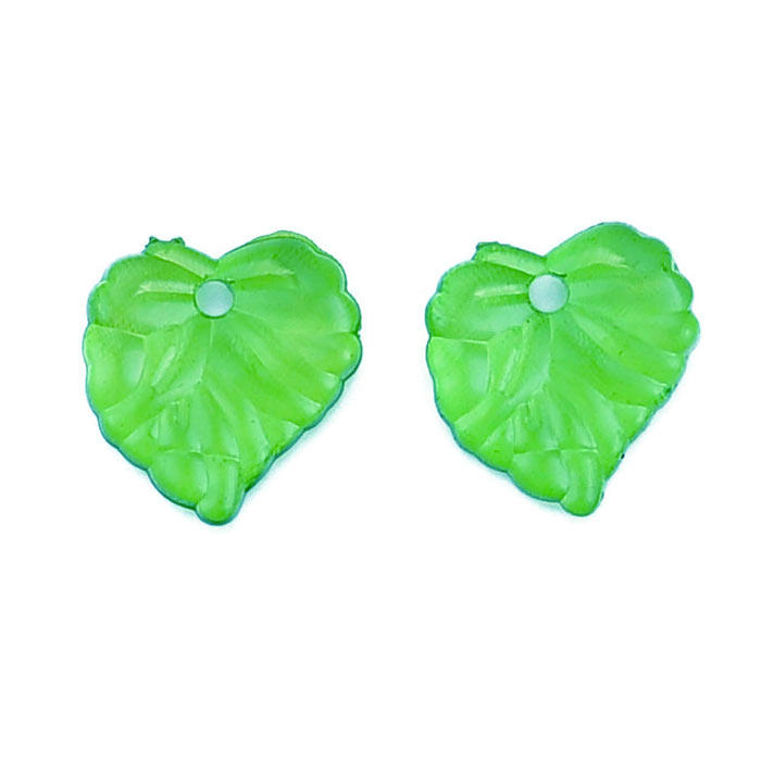 Acrylic, leaf, green, 16.5x16mm, 6 pcs.