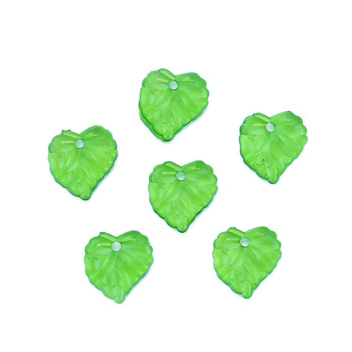 Acrylic, leaf, green, 16.5x16mm, 6 pcs.