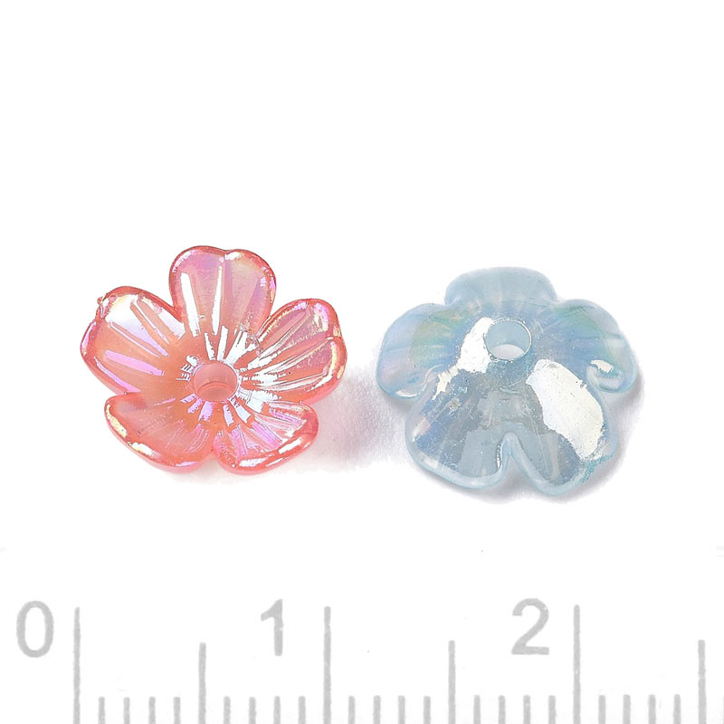 Acrylic flower, mixed pastel colours, AB changing, 10x5x10,5mm, 20 pcs