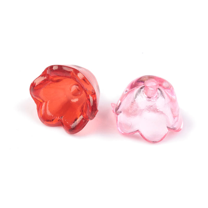 Tulip flower, clear acrylic, mixed colours, 10x6,5mm, 20 pcs