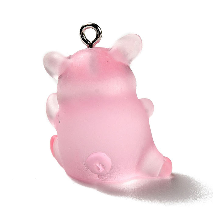Pig pendant with metal eye, plastic, pink, semi-transparent, 25x23x16 mm, 1 pcs