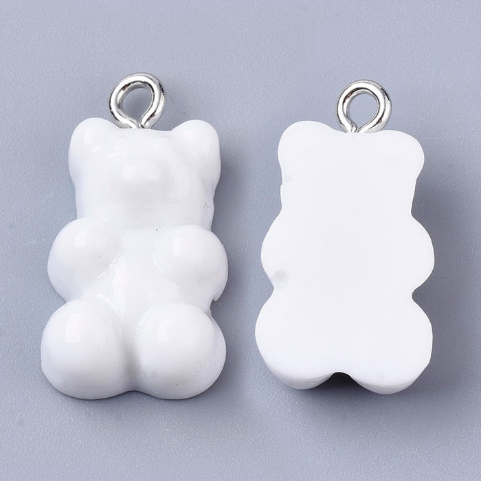 Teddy bear pendant, Resin, white, candy bear, 21.5x11.5x7 mm, 4pcs