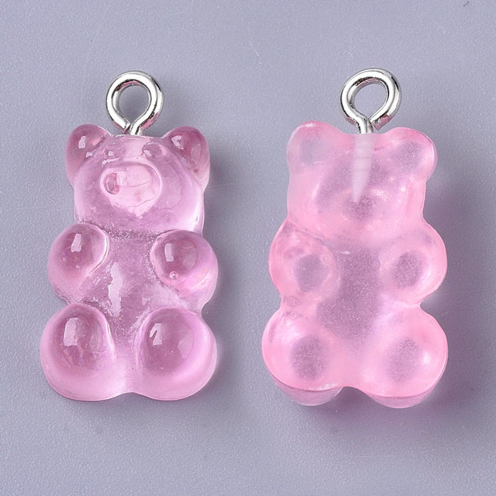 Teddy bear pendant, Resin, pink, candy bear, 21.5x11.5x7 mm, 4pcs