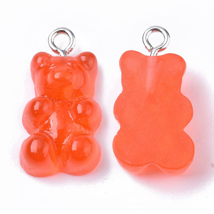 Teddy bear pendant, Resin, red-orange, candy bear, 21.5x11.5x7 mm, 4pcs