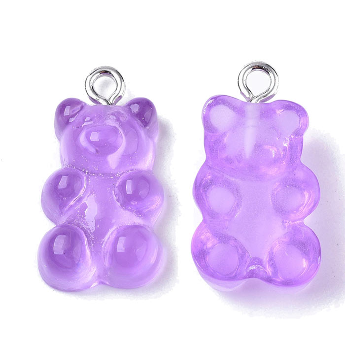 Teddy bear pendant, Resin, purple, candy bear, 21.5x11.5x7 mm, 4pcs