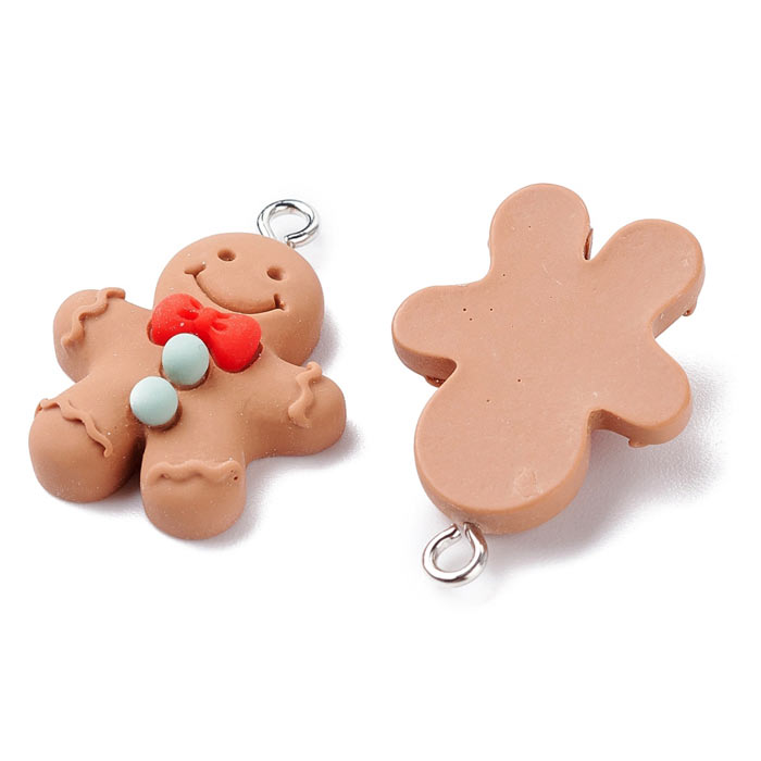 Gingerbread man pendant, Plastic, with loop, approx. 28x9.5 mm, 2 pcs