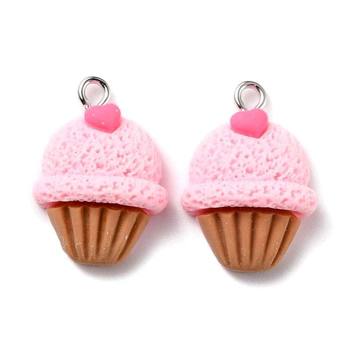 Cupcake as pendant, Plastic, with eye, 24x17mm, 2 pcs