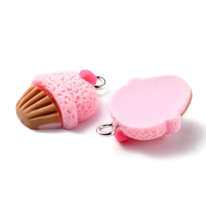 Cupcake as pendant, Plastic, with eye, 24x17mm, 2 pcs