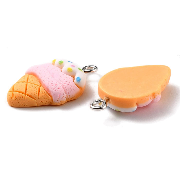 Ice cream cone as pendant, Plastic, with eye, 26.5x15mm, 2 pcs
