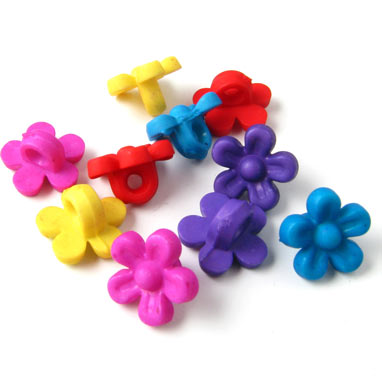 Acryl buttons, mixed colours, flowers, 10x7mm, 10pcs.